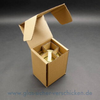 Versandkarton für 1 Glas <br> max. Ø 85mm <br> max. Höhe 95mm <br> als Klappkarton