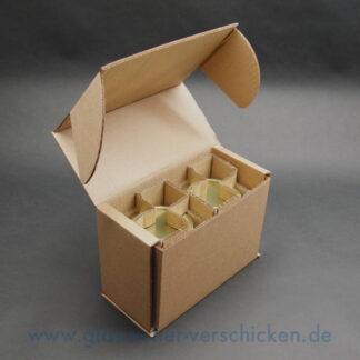 Versandkarton für 2 Gläser <br> max. Ø 85mm <br> max. Höhe 95mm <br> als Klappkarton