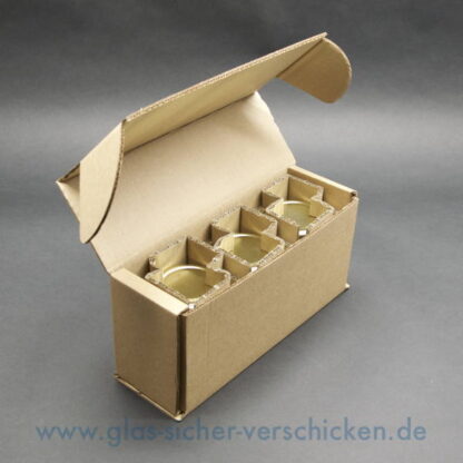 Versandkarton für 3 Gläser <br> max. Ø 70 mm <br> max. Höhe 75 mm <br> als Klappkarton